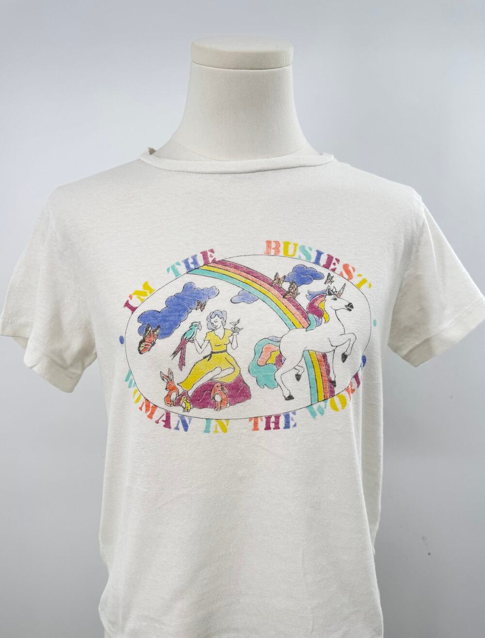 RE/DONE Hanes Vintage Graphic T-Shirt Busiest Girl in the World Cotton Tee XS